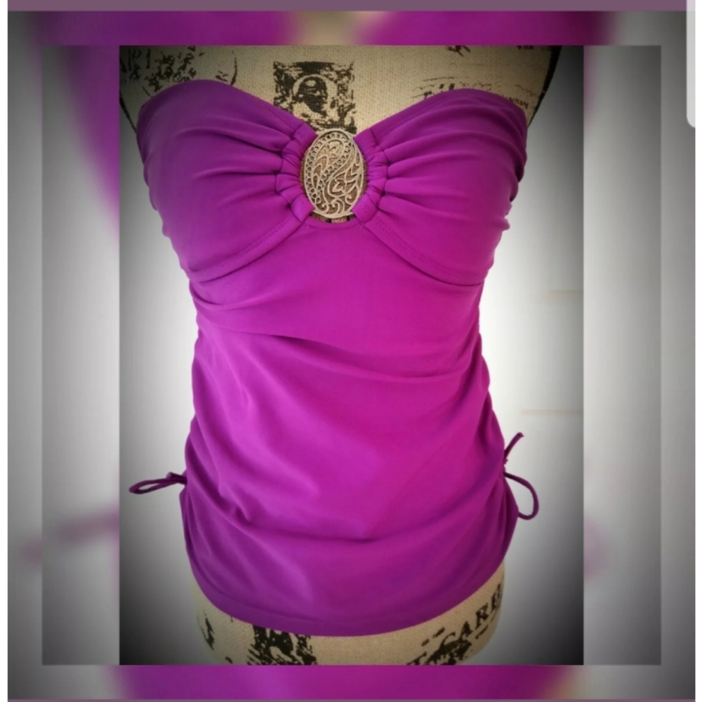 Swimsuit top tankini sexy purple ruched sides
